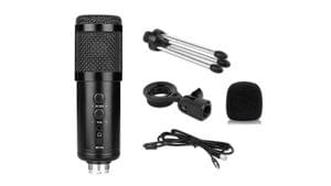Belear BL-CLV Heavy Metal Professional Studio USB Condenser Microphone Kit with Pop Filter, Tripod Stand & Mobile Connector, Echo Volume Mute Button, Ideal Broadcasting, Recording, YouTube, Gaming, live Streaming 